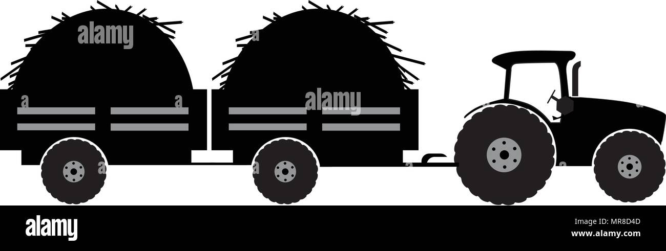 Il trattore con il rimorchio twoo silhouette illustrazione vettoriale isolato Illustrazione Vettoriale