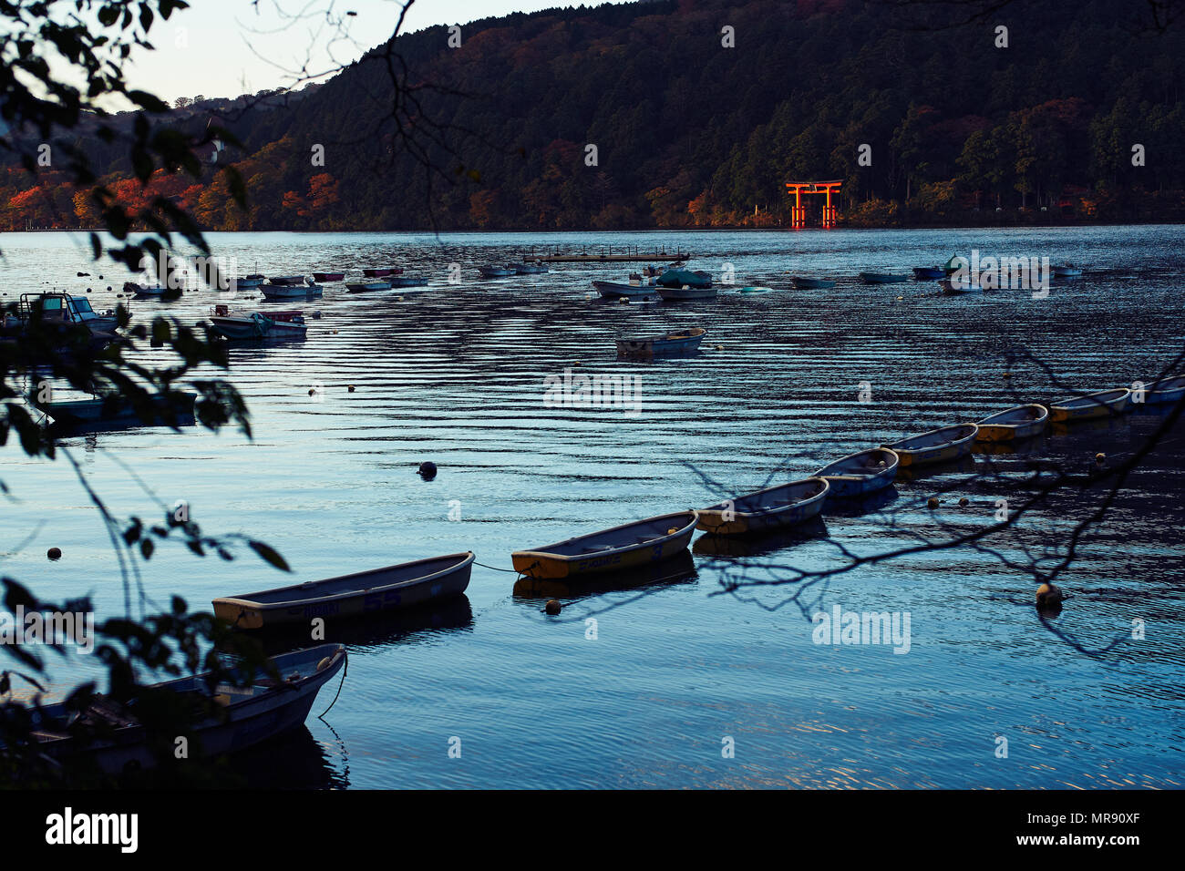 Santuario di Hakone Torii cancello sul Lago Ashi Foto Stock