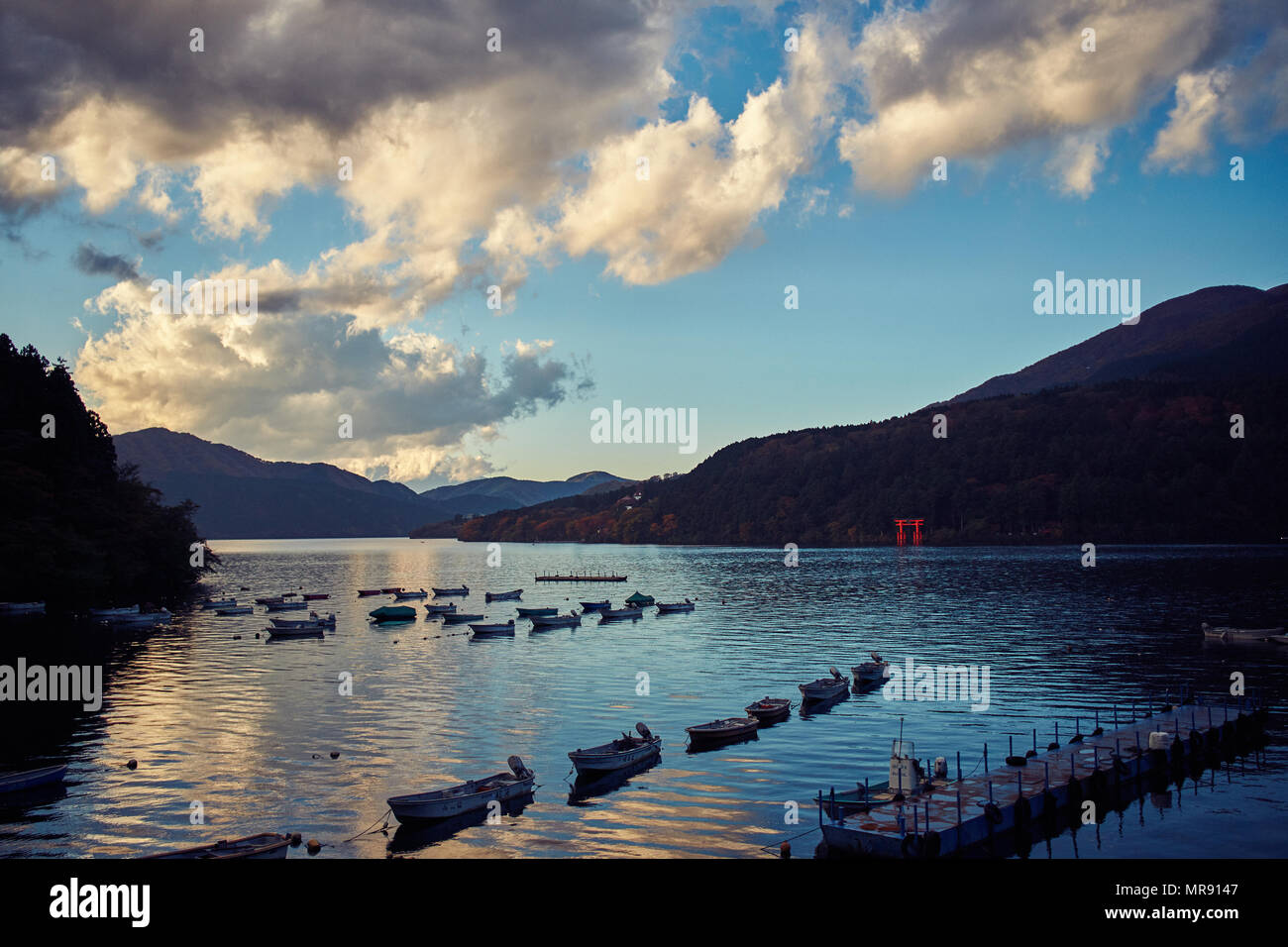 Santuario di Hakone Torii cancello sul Lago Ashi Foto Stock