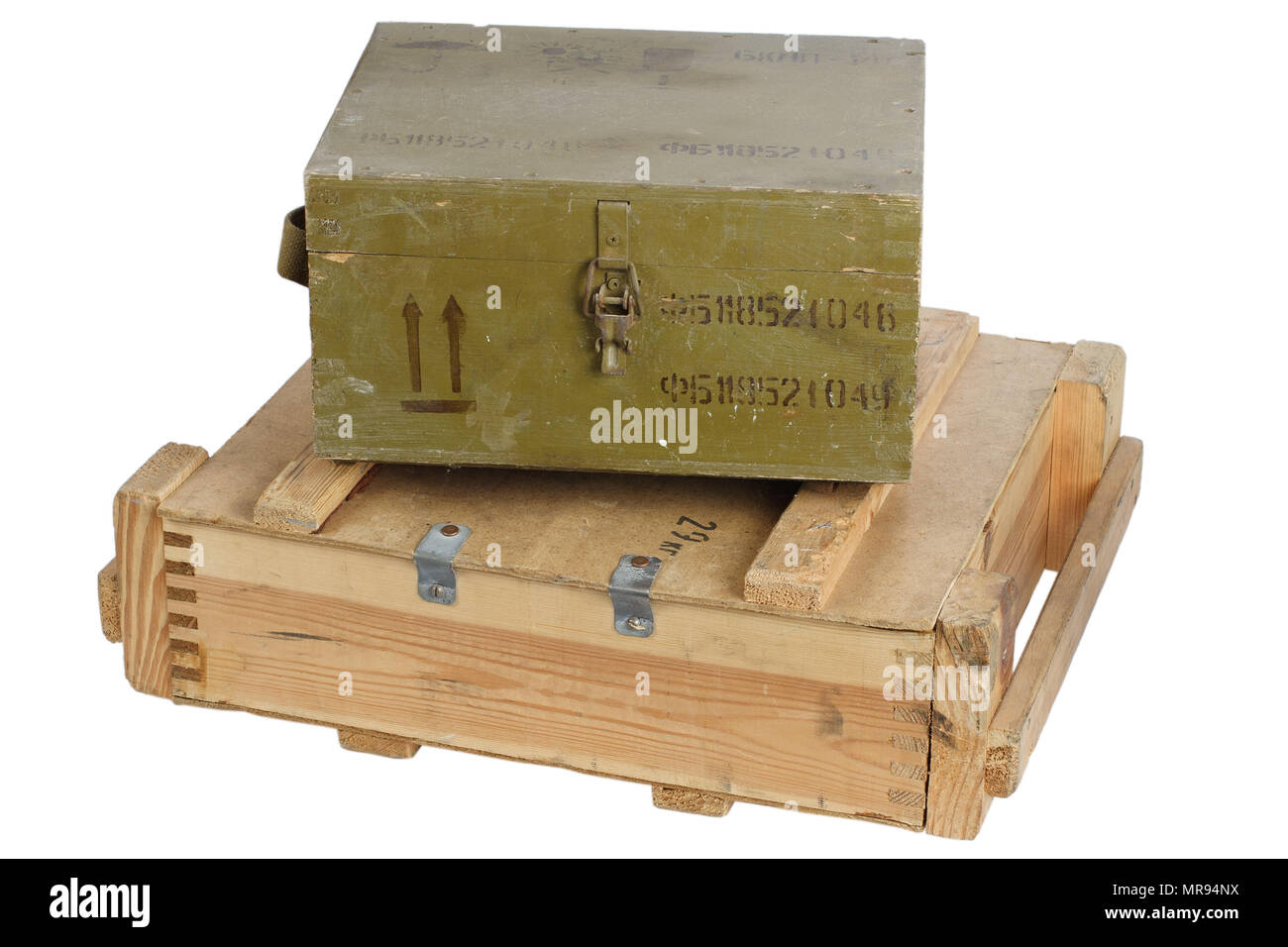 Casella di esercito di munizioni isolato Foto Stock