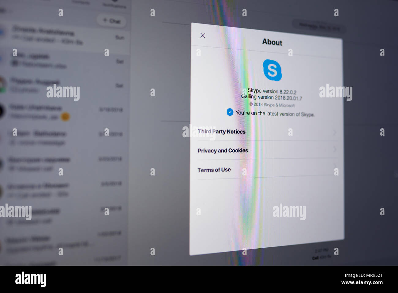New york, Stati Uniti d'America - 25 Maggio 2018: Skype messenger menu sullo schermo del computer portatile da vicino Foto Stock