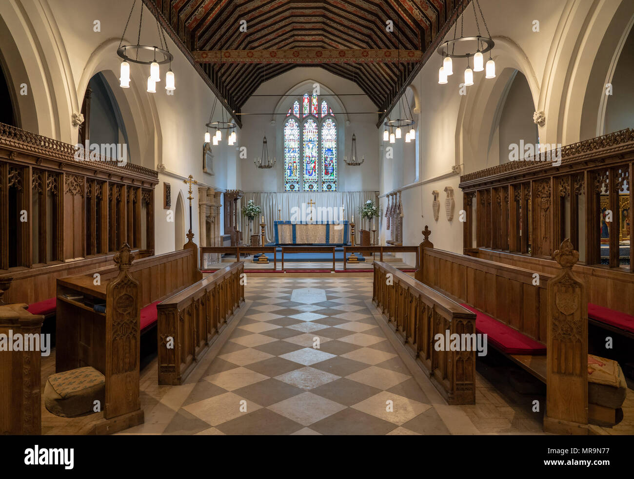 Interno di Santa Maria Vergine chiesa nel villaggio di Hambleden Foto Stock