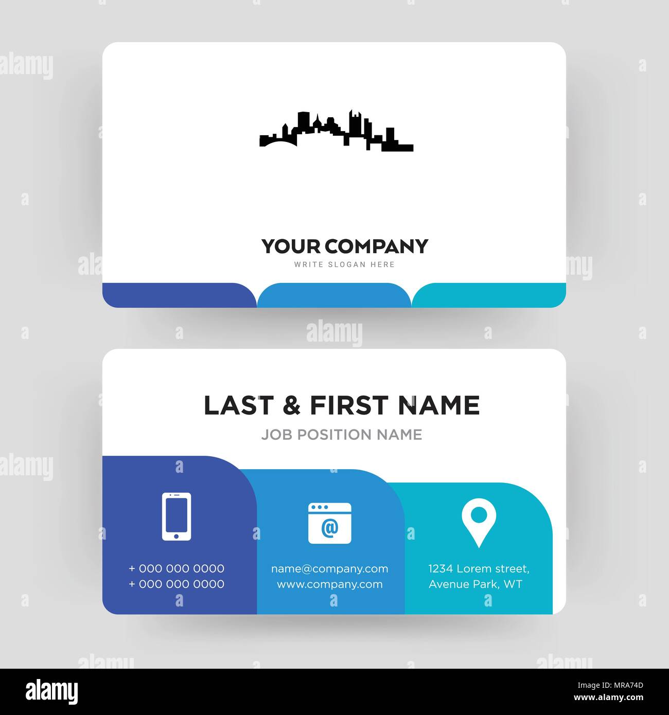 Pittsburgh, business card modello di progettazione, visita per la vostra azienda, moderno creativo e pulire la carta di identità vettore Illustrazione Vettoriale