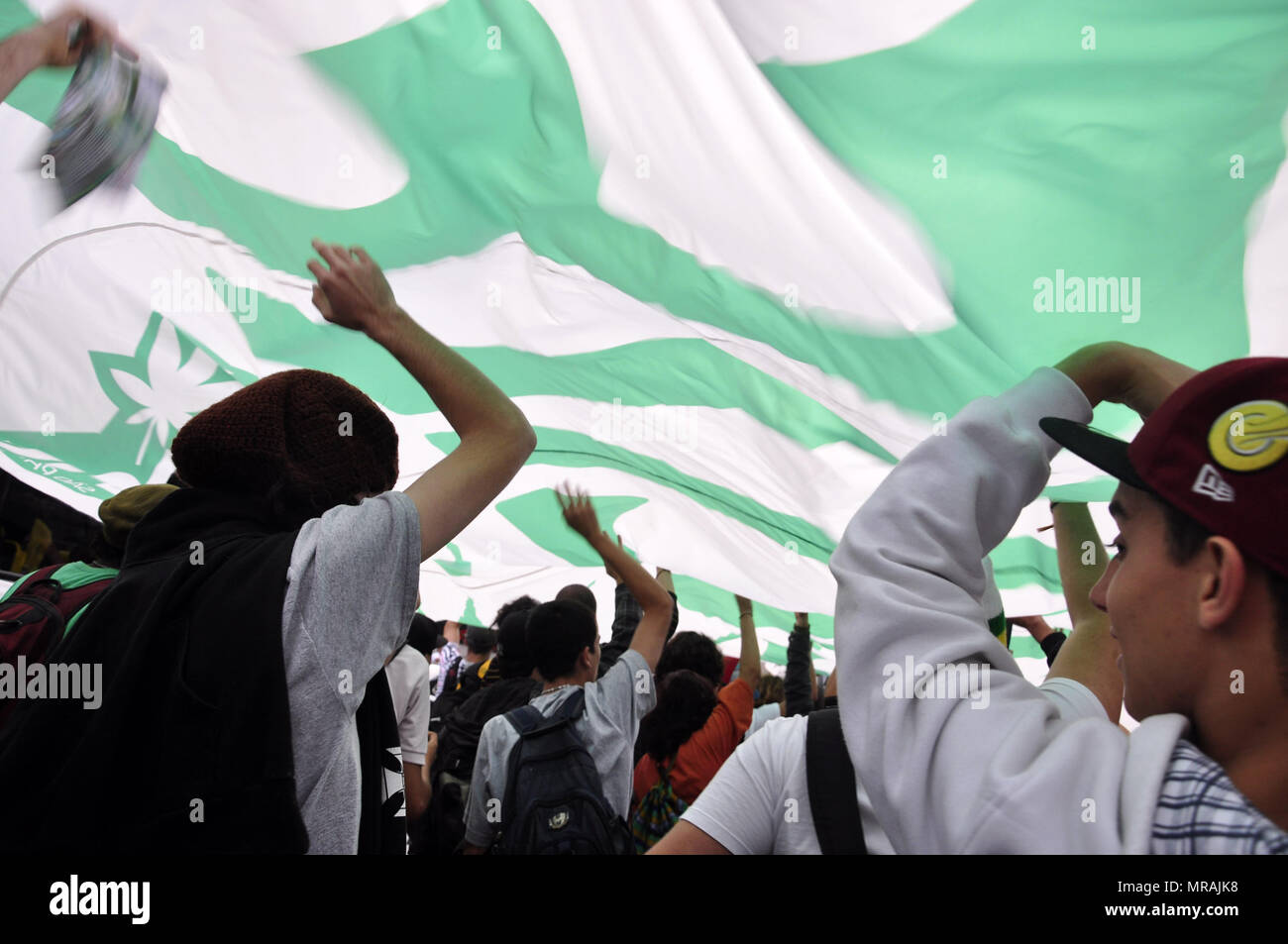 Sao Paulo, Brasile, 26 maggio 2018. Gli attivisti chiedono la legalizzazione della marijuana marzo passato il Reichstag durante l annuale parata di canapa (Hanfparade) il 26 maggio 2018 in SÃ£o Paulo, Brasile. I fautori della legalizzazione della cannabis sono sperando che la legalizzazione in diversi Stati membri negli Stati Uniti negli ultimi anni aumenterà la probabilità di legalizzazione in Brasile. Credito: Cris Faga/ZUMA filo/Alamy Live News Foto Stock