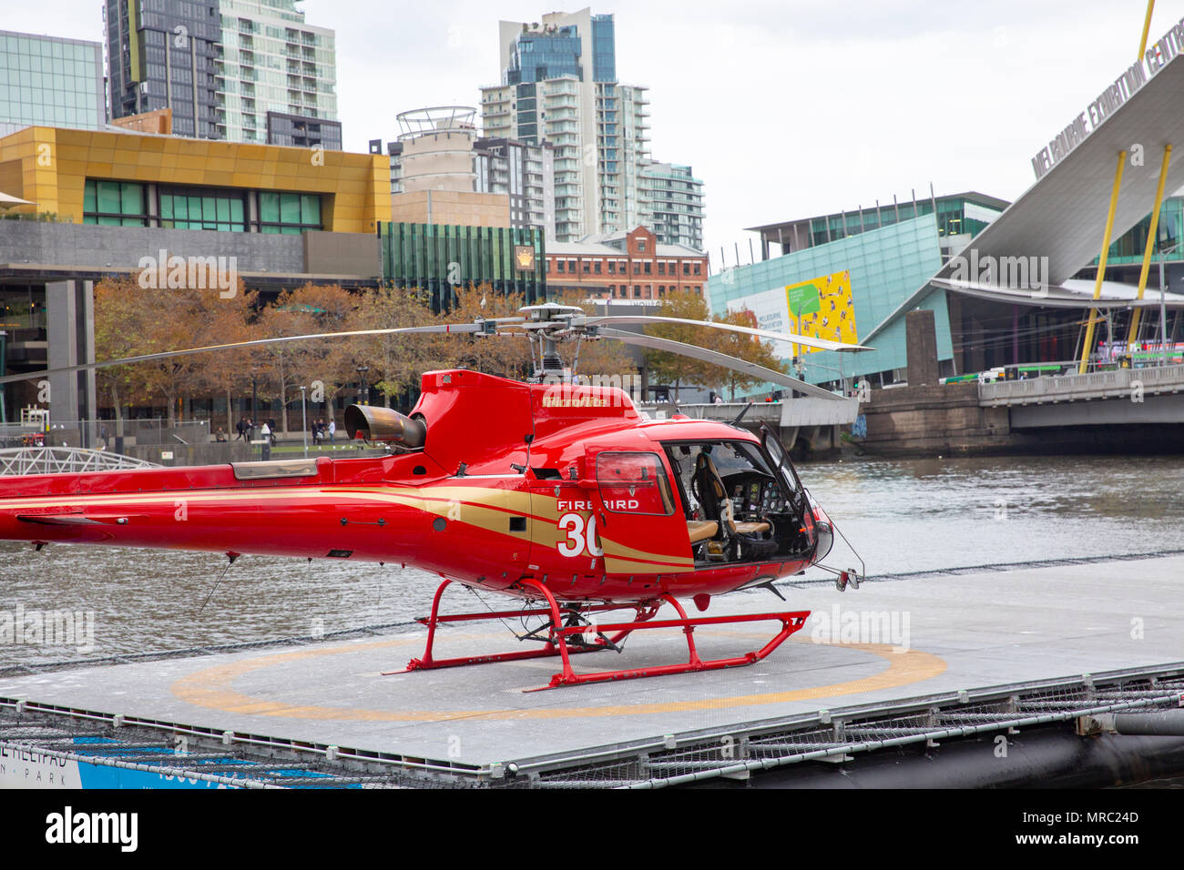 Melbourne helipad e voli in elicottero sopra la città,Victoria, Australia Foto Stock