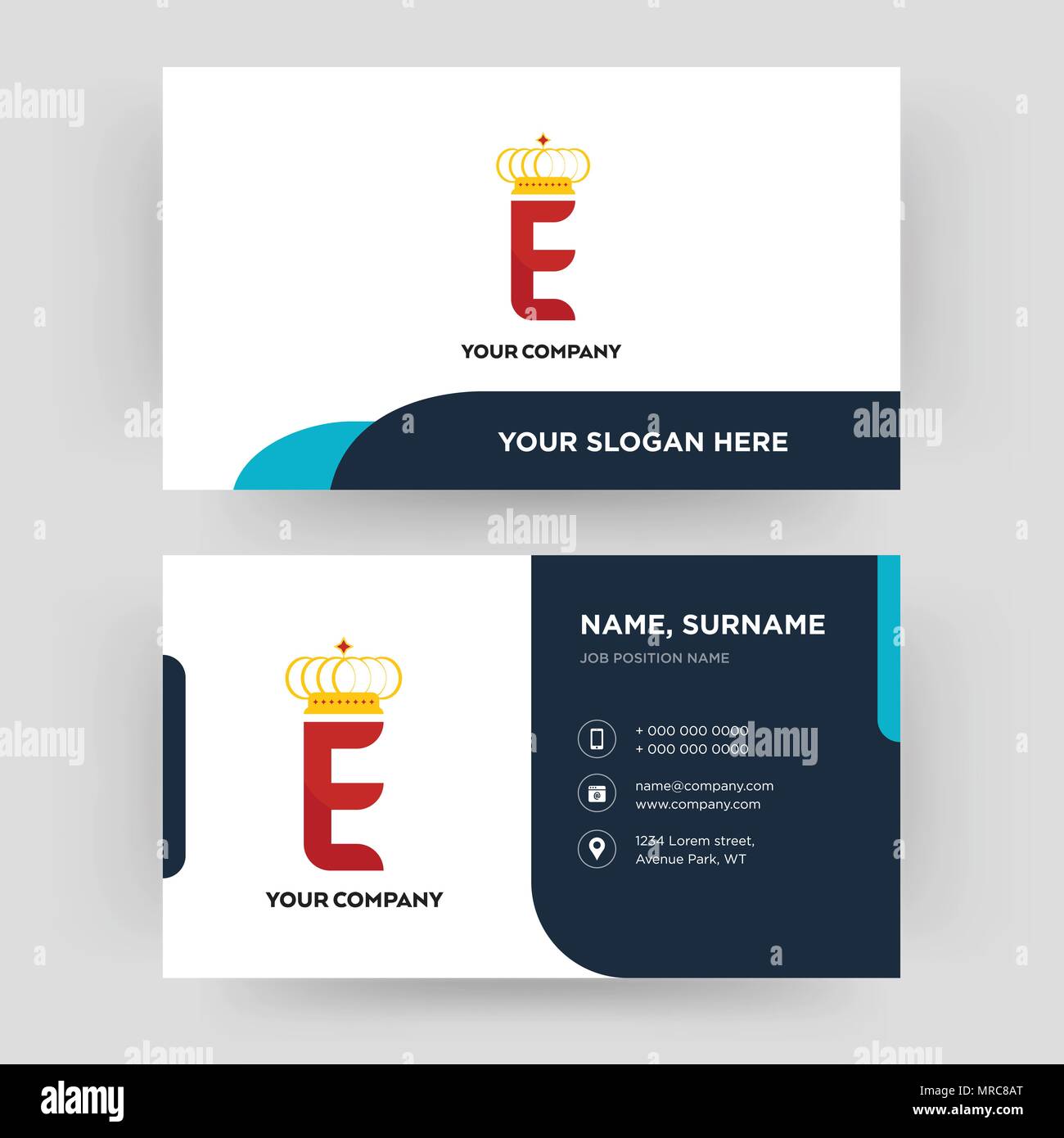 E CORONA, business card modello di progettazione, visita per la vostra azienda, moderno creativo e pulire la carta di identità vettore Illustrazione Vettoriale