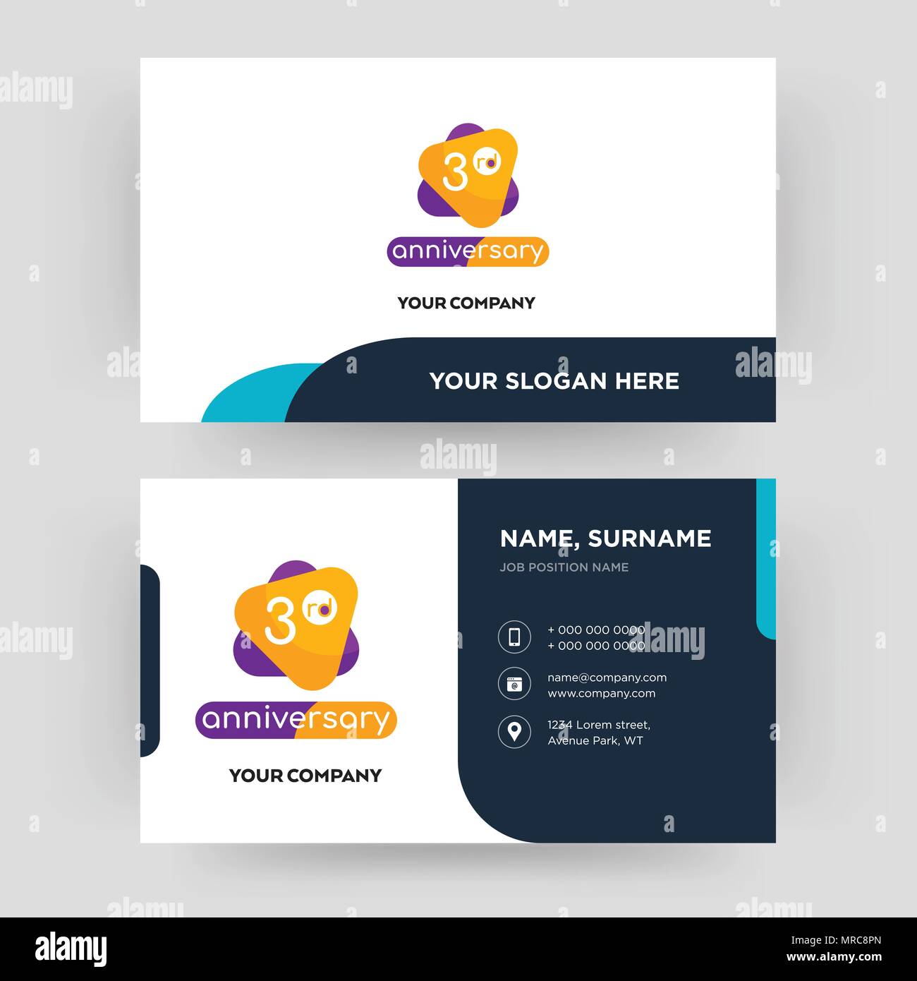 Terzo anniversario, business card modello di progettazione, visita per la vostra azienda, moderno creativo e pulire la carta di identità vettore Illustrazione Vettoriale