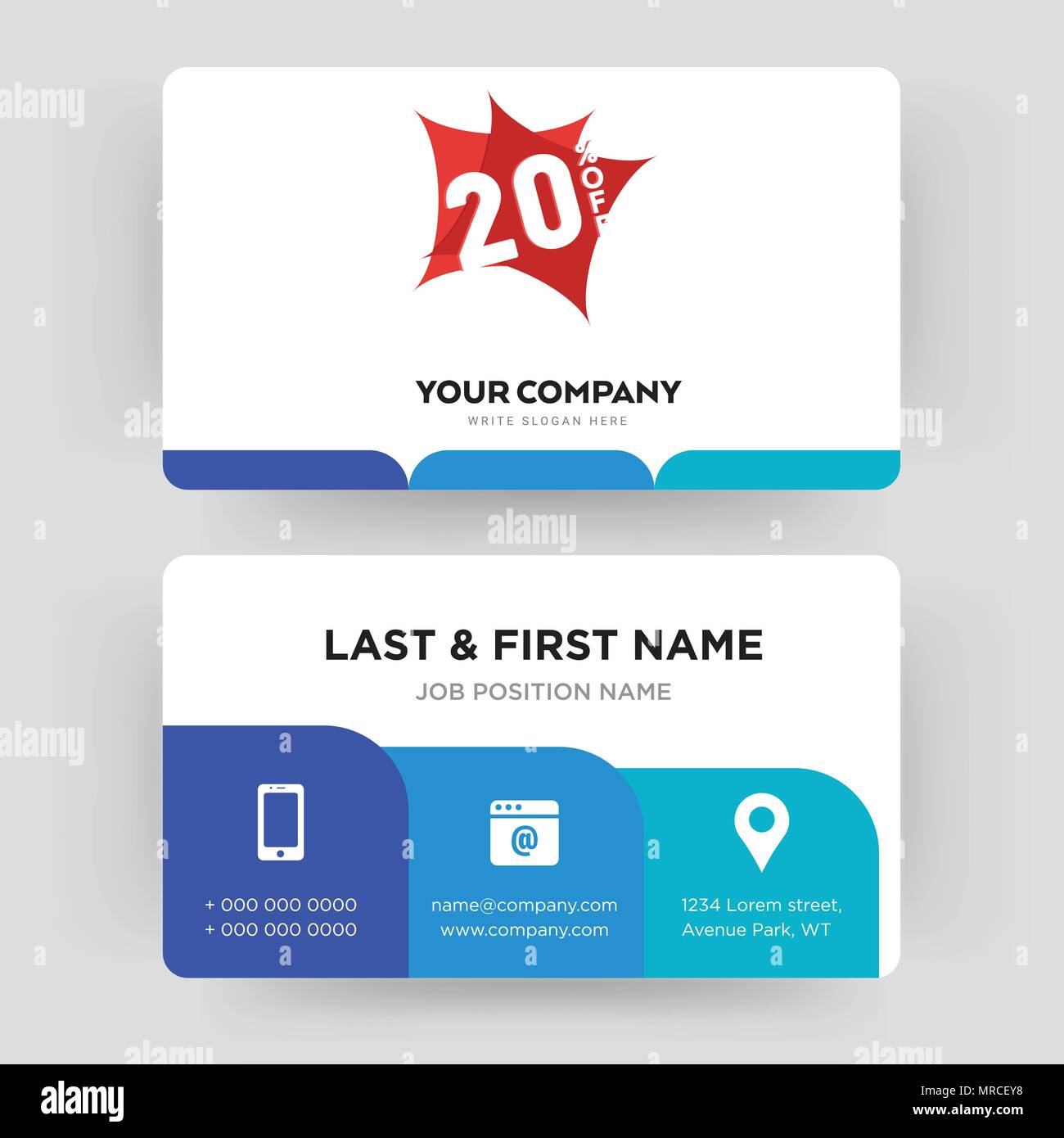 20% di sconto, business card modello di progettazione, visita per la vostra azienda, moderno creativo e pulire la carta di identità vettore Illustrazione Vettoriale