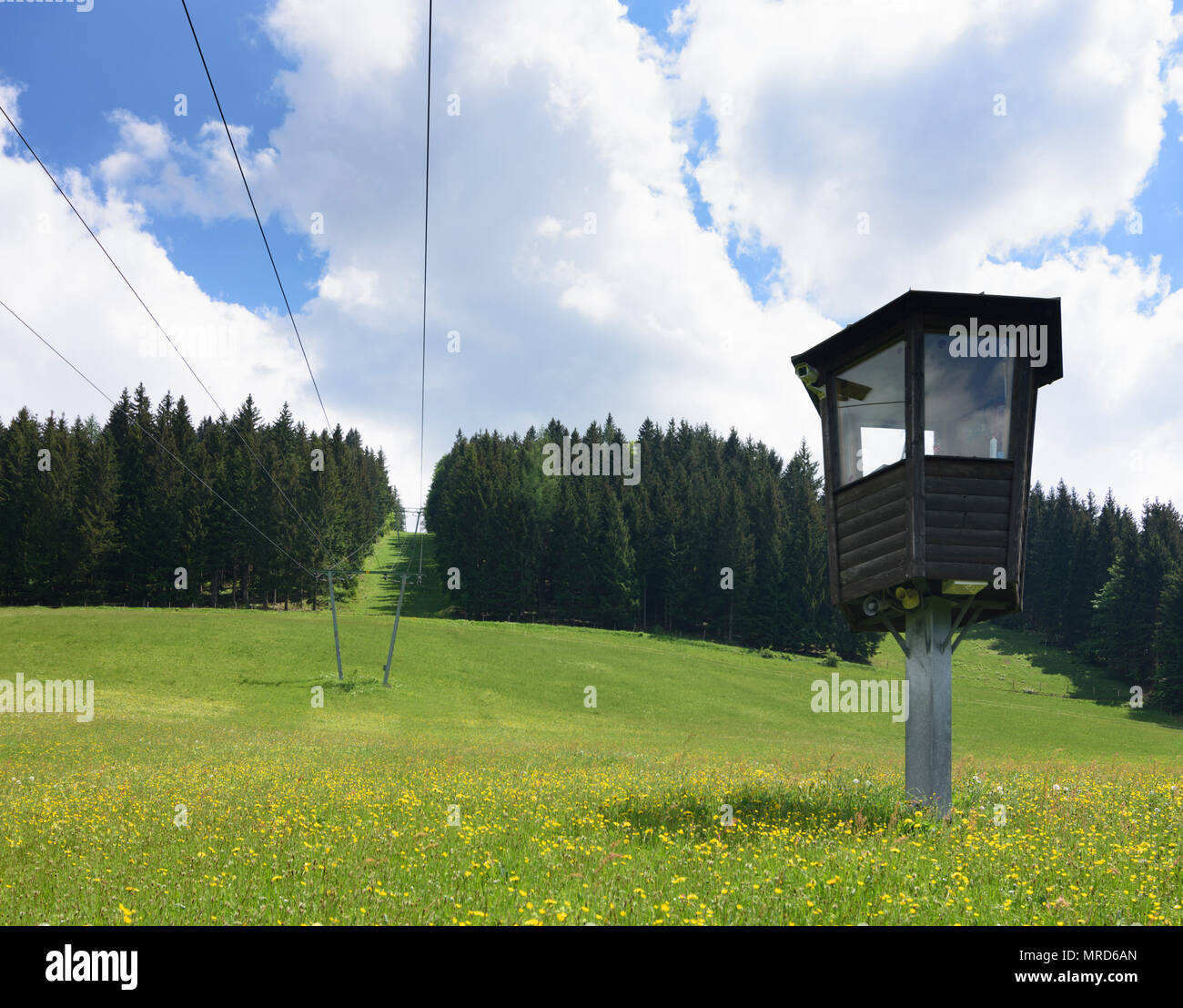 Lunz? am vedere: ski lift di Sommer, assenza di neve in Austria, Niederösterreich, Bassa Austria, Mostviertel Foto Stock
