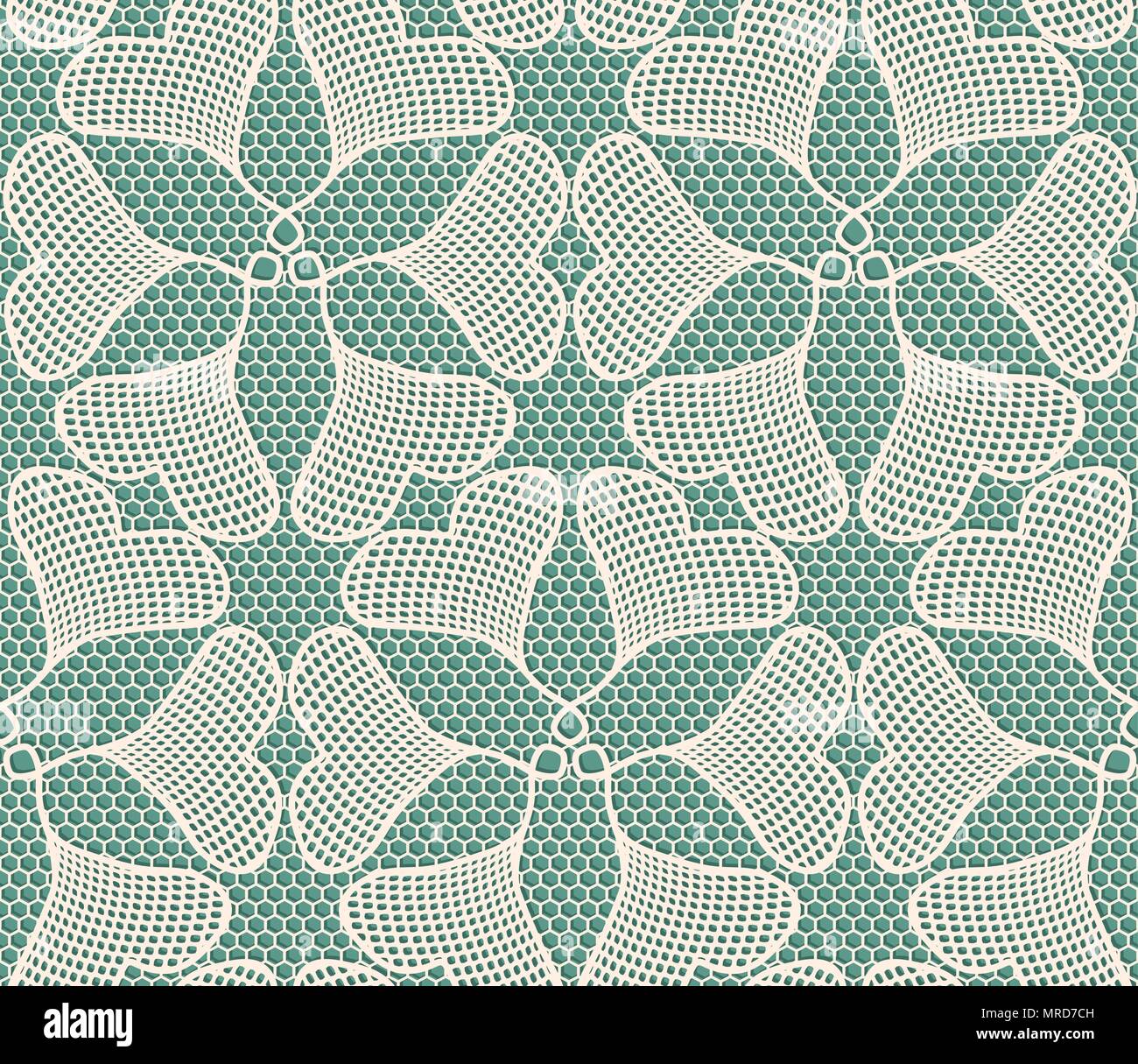 Seamless pattern di pizzo fatta di cuore a forma di foglie di ginkgo su blu Illustrazione Vettoriale