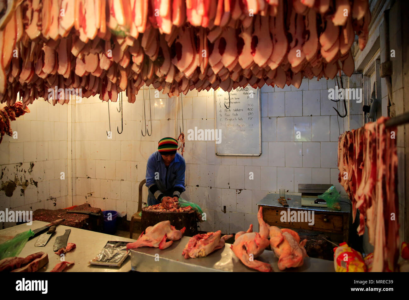 Le carni tradizionali shop a Thimphu, la città capitale del Bhutan Foto Stock