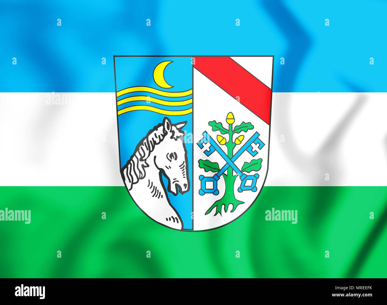 3D Bandiera di Pocking (Baviera), Germania. 3D'illustrazione. Foto Stock