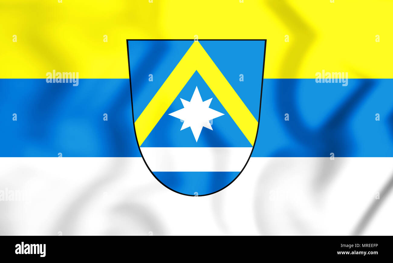 3D Bandiera di Poing (Baviera), Germania. 3D'illustrazione. Foto Stock