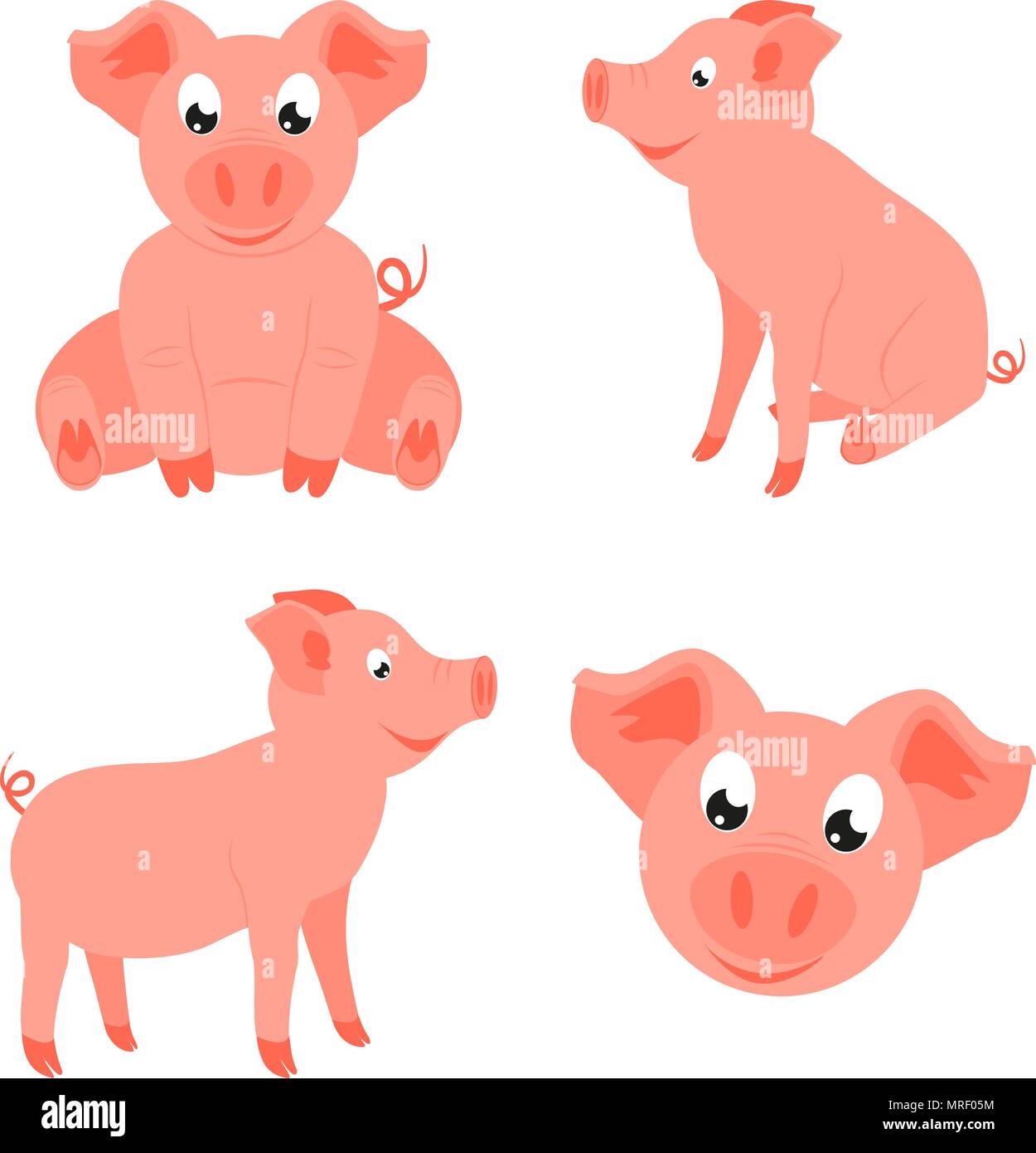 Cartoon colorati del maiale felice impostato Illustrazione Vettoriale