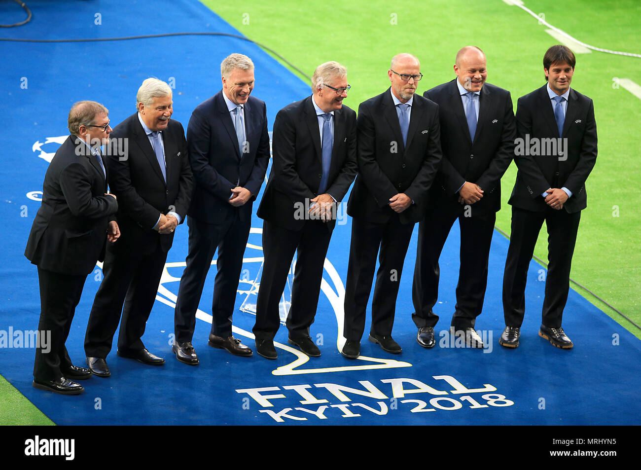 David Moyes (terza a sinistra) durante la finale di UEFA Champions League alla NSK Olimpiyskiy Stadium, Kiev. Stampa foto di associazione. Picture Data: Sabato 26 Maggio, 2018. Vedere PA storia partite di Champions League. Foto di credito dovrebbe leggere: Peter Byrne/PA FILO Foto Stock