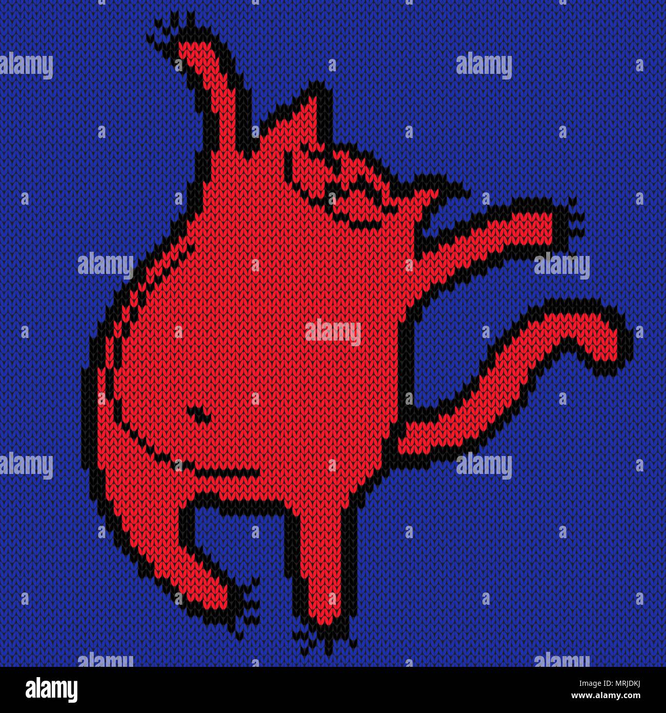 Divertente, felice e grasso gatto rosso su sfondo blu, maglia modello di vettore come un tessuto texture Illustrazione Vettoriale
