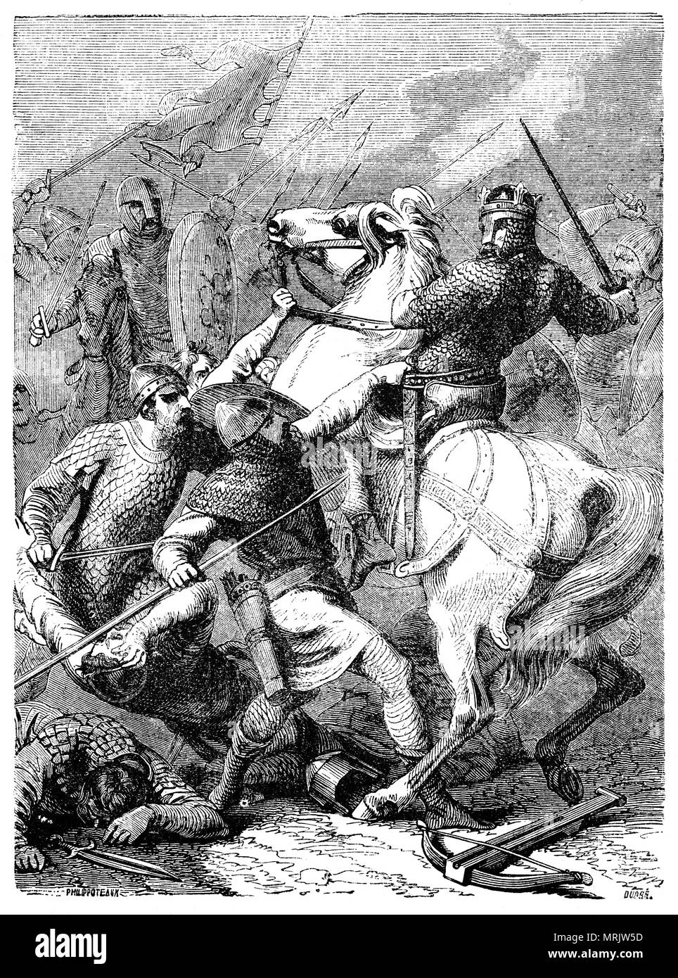 Catturato nella battaglia di Lincoln nel 1141, il Re Stephen è stato abbandonato da molti dei suoi seguaci e ha perso il controllo della Normandia seguenti invasione dall'Imperatrice Matilda e suo fratello Robert di Gloucester. Stephen è stato liberato solo dopo la sua moglie e William di Ypres, uno dei suoi comandanti militari catturati Robert presso la disfatta di Winchester, ma la guerra trascinata per molti anni con nessuna parte in grado di conquistare un vantaggio. Foto Stock