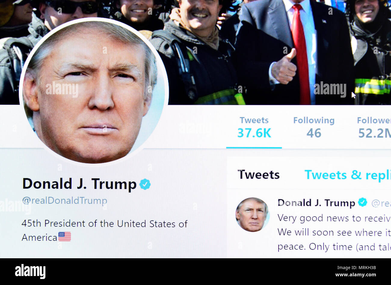 Donald Trump J pagina su Twitter (2018) Foto Stock