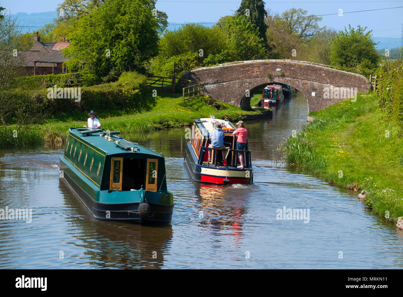 Battelli sul Llangollen Canal a minore Frankton, Shropshire, Inghilterra, Regno Unito Foto Stock