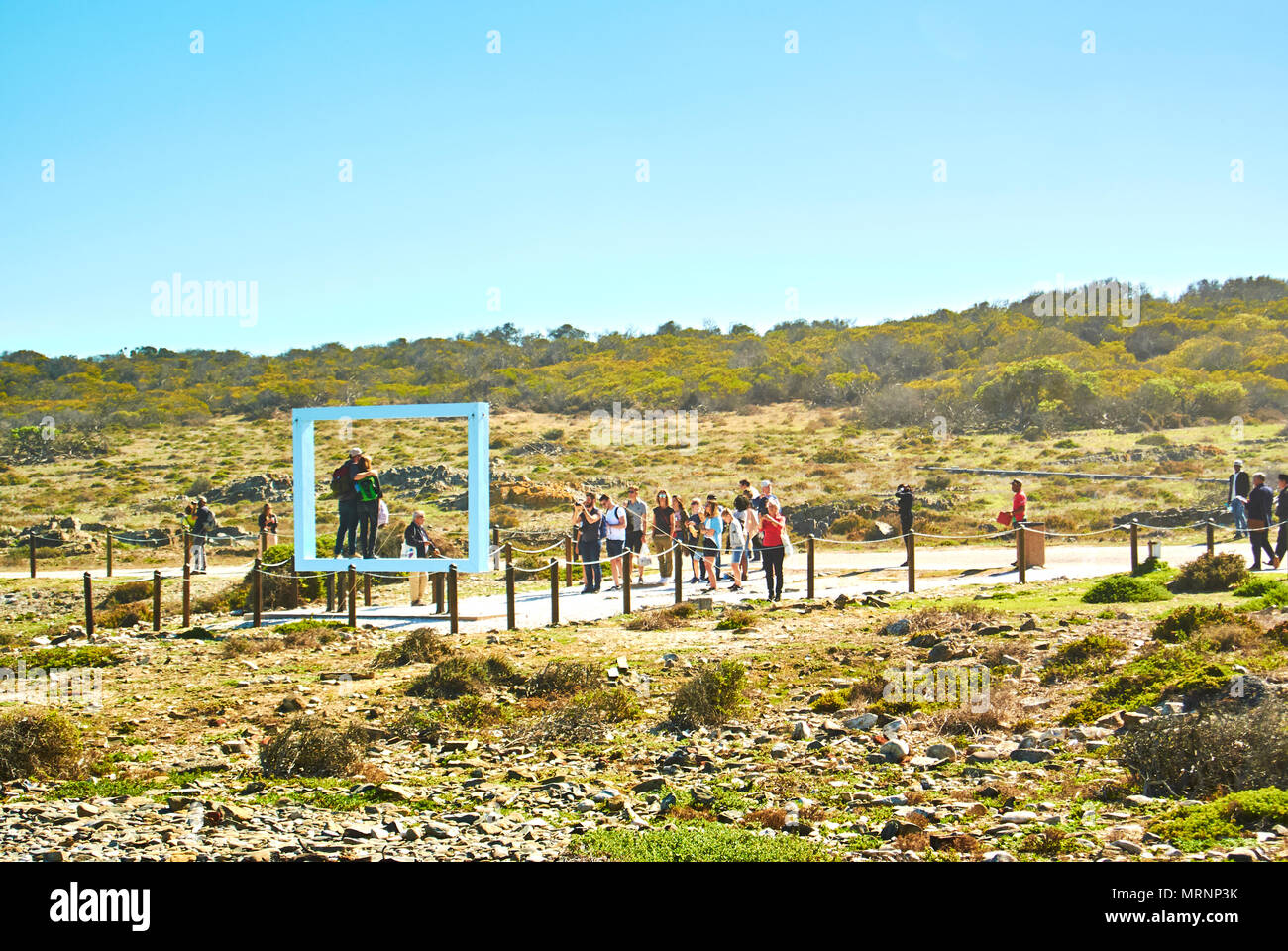 Robben Island (Afrikaans: Robbeneiland) Isola di Table Bay, a ovest della costa di Bloubergstrand, Cape Town, Sud Africa. Il nome è olandese per 'seal Foto Stock