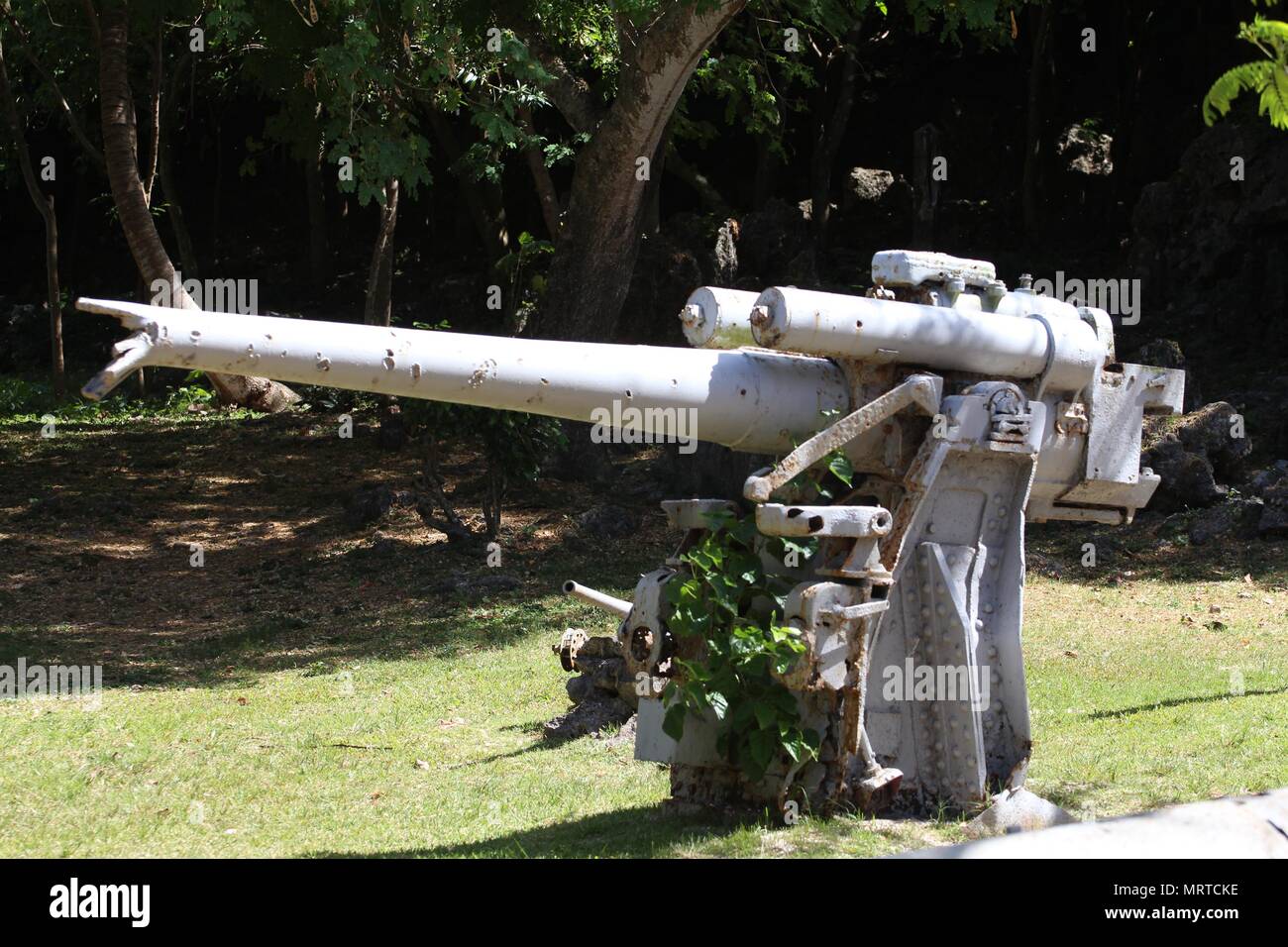 Il vecchio cannone Giapponese presso il Comando Last Post, Saipan, ridipinti Foto Stock