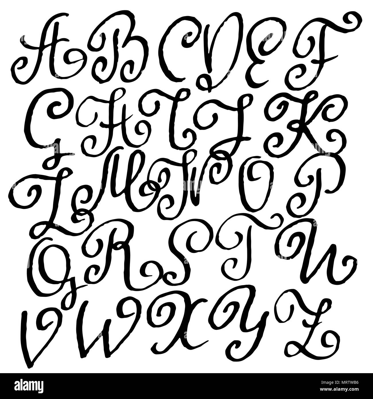 Handdrawn pennello asciutto font. Spazzola moderno lettering. Stile grunge alfabeto. Illustrazione Vettoriale. Illustrazione Vettoriale