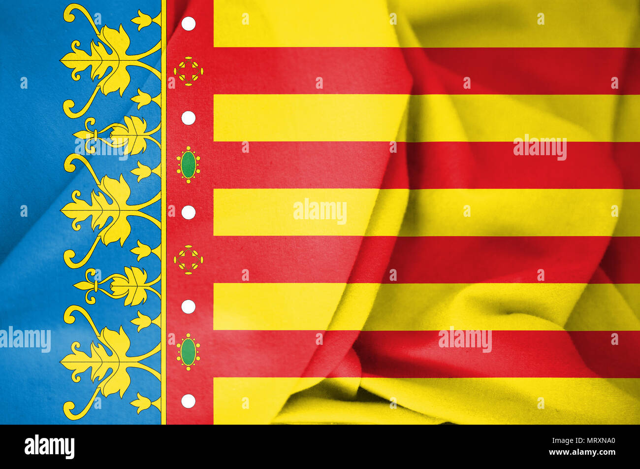 3D bandiera della Comunità Valenciana, Spagna. 3D'illustrazione. Foto Stock