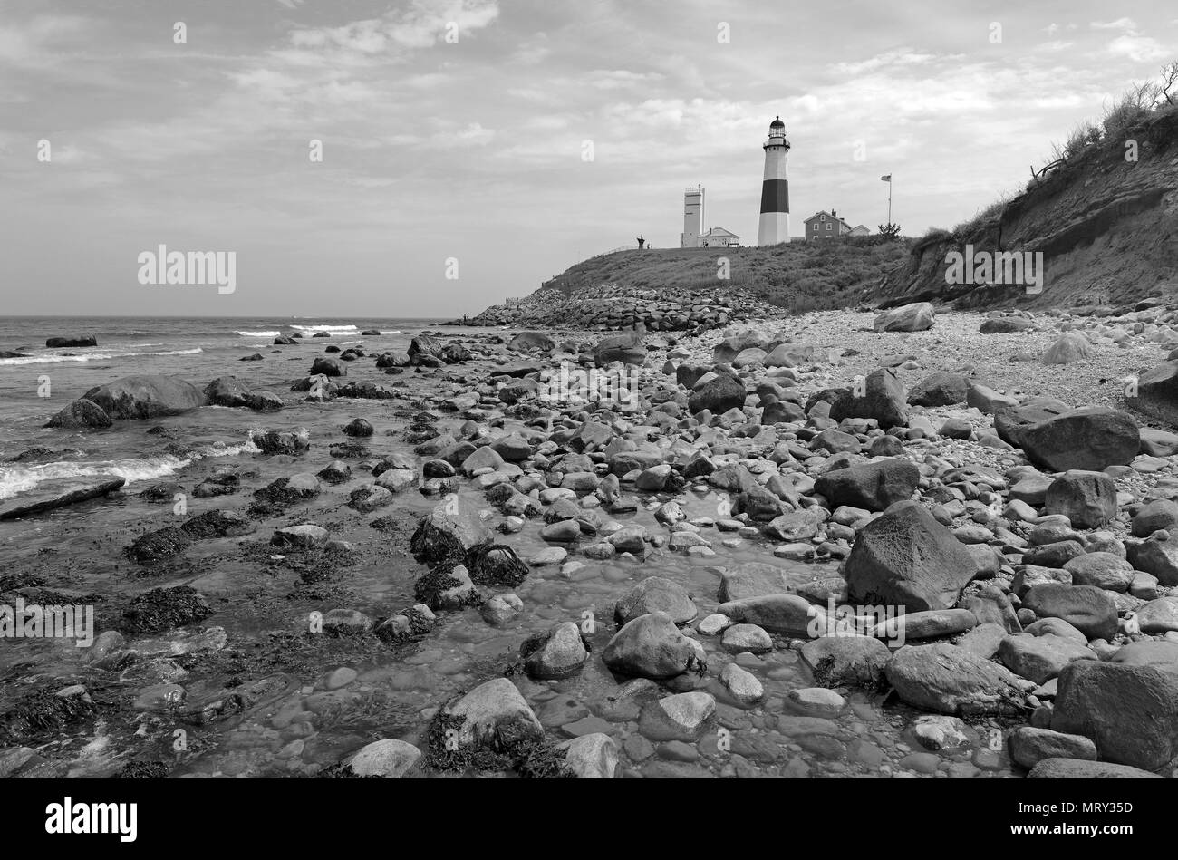 Scena costiere con il faro di Montauk nel Long Island New York Foto Stock