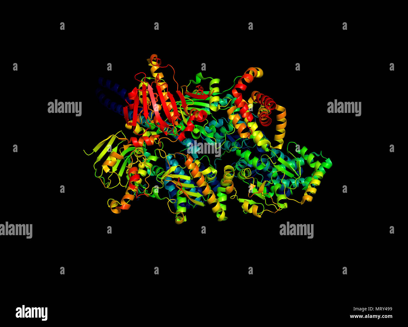 La struttura cristallina del marcatore tumorale di proteina. Il modello 3D della macromolecola biologica. Foto Stock
