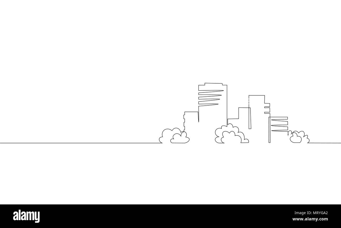 Continua singola linea di una città d'arte la costruzione dell'edificio. Architettura urbana casa appartamento cityscape concept design schizzo schizzo illustrazione vettoriale Illustrazione Vettoriale