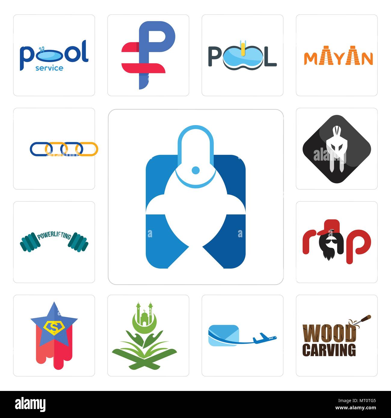 Set di 13 semplici icone modificabile come negozio di articoli per la pesca, del legno, posta aerea, il Corano, superstar, rap, powerlifting, bianco spartan, catena di fornitura può essere Illustrazione Vettoriale