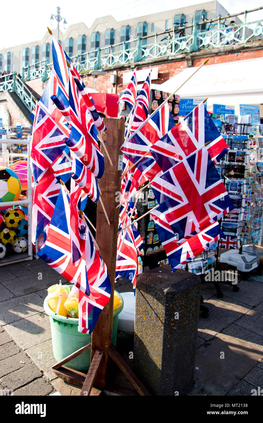 Union Jack's in seaside shop Brighton Sussex England Foto Stock