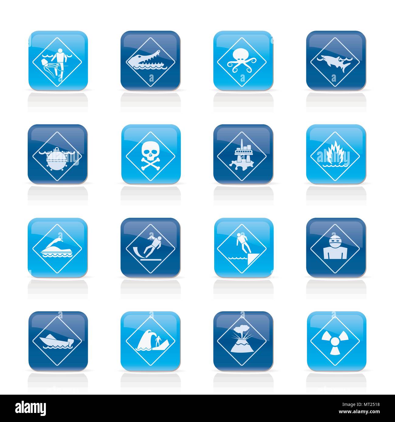 Cartelli di avvertimento per i pericoli in mare, oceano, spiaggia e fiumi vettore - Serie di icone 1 Illustrazione Vettoriale