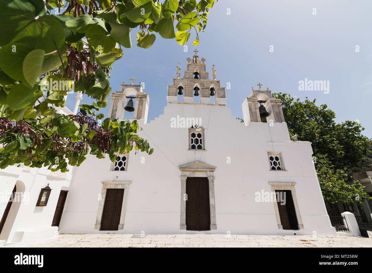 FILOTI, Grecia - Maggio 2018: Filoty vecchia chiesa di Naxos Island, Grecia. Foto Stock