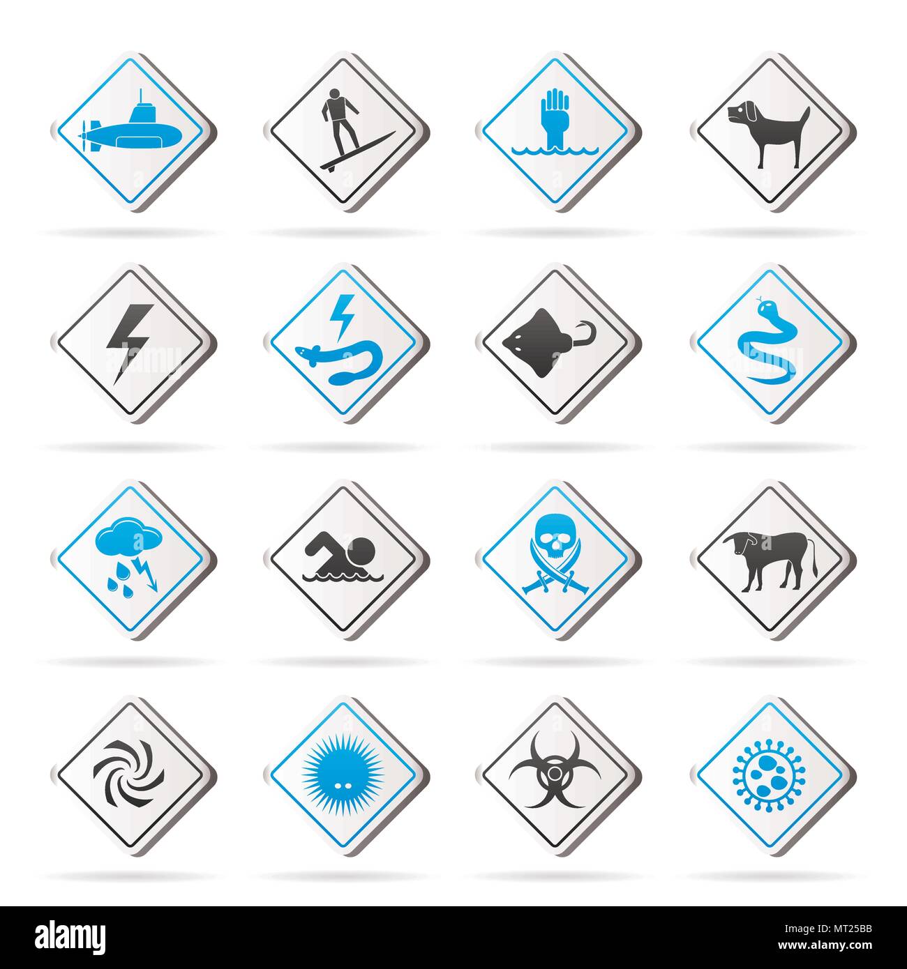 Cartelli di avvertimento per i pericoli in mare oceano, spiaggia e fiumi - vector icon set 2 Illustrazione Vettoriale