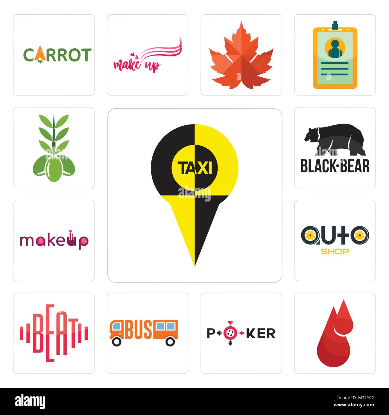 Set di 13 semplici icone modificabili quali, goccia di sangue, beat, negozio di auto, orso nero, l'olio d'oliva può essere usato per il mobile, l'interfaccia utente web Illustrazione Vettoriale