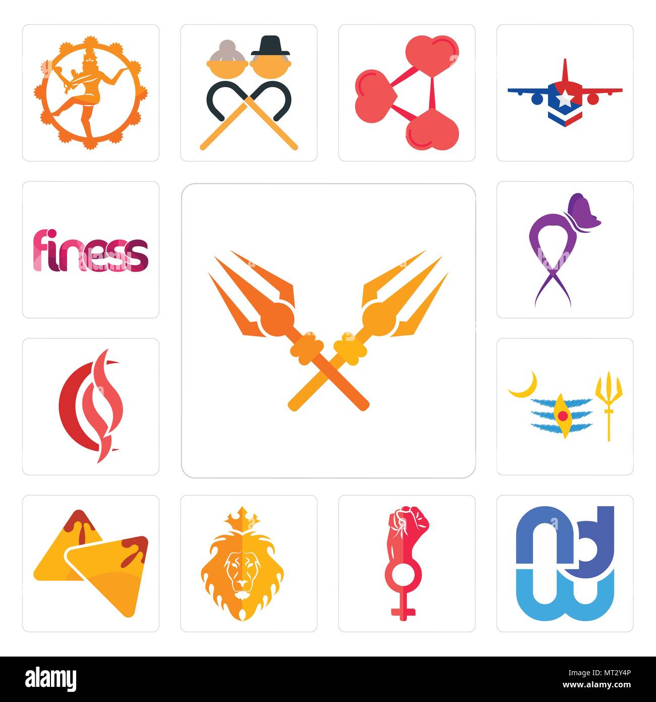 Set di 13 semplici icone modificabili quali trishul, wnd, potenziamento del ruolo delle donne, Giuda e il leone, samosa, mahadev, SCS, lupus, fitness possono essere utilizzate per mobil Illustrazione Vettoriale