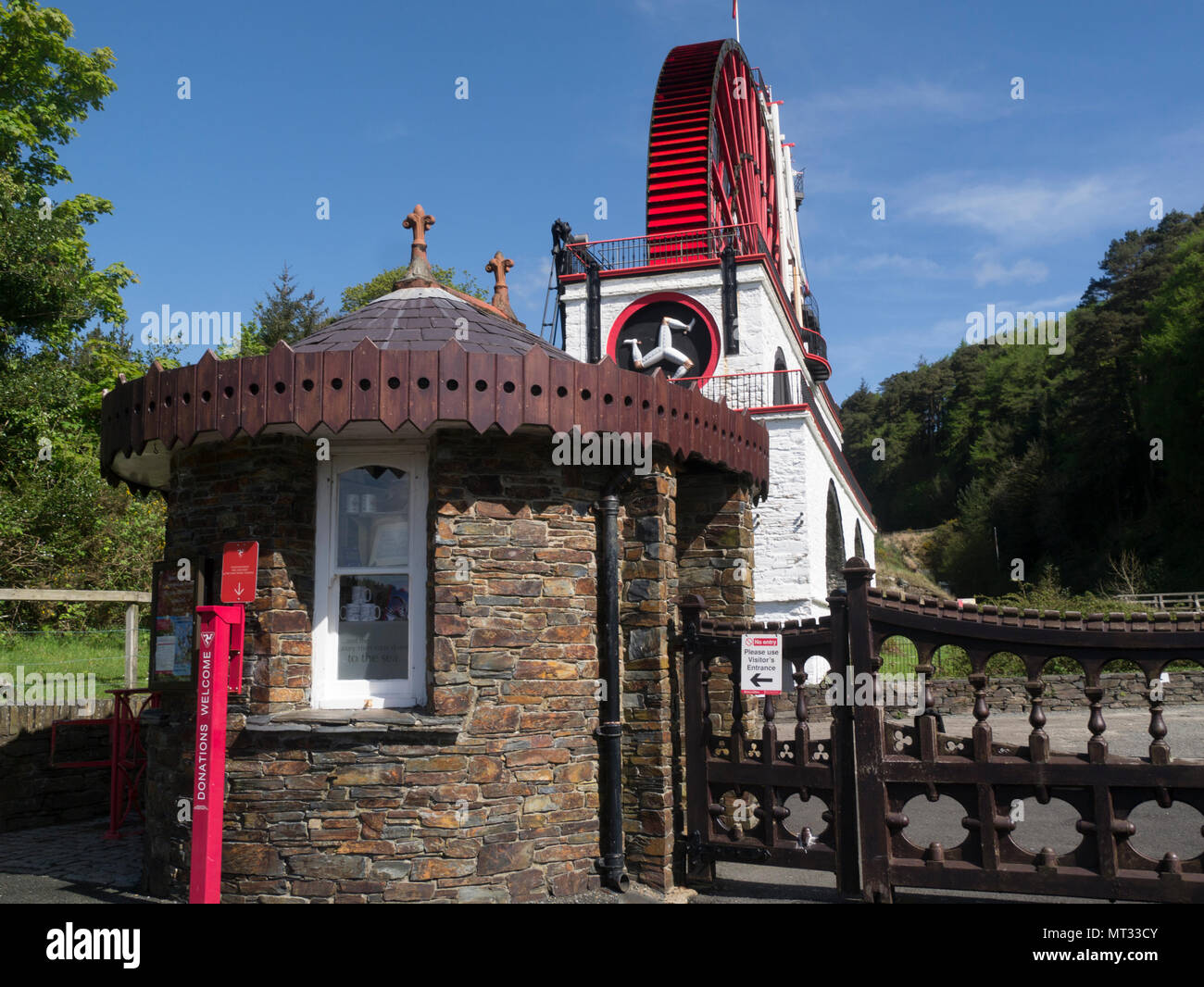 La biglietteria del grande Laxey Waterwheel chiamato Lady Isabella la più grande waterwheel lavoro nel mondo Laxey Isola di Man utilizzati per pompare acqua da Glen Foto Stock