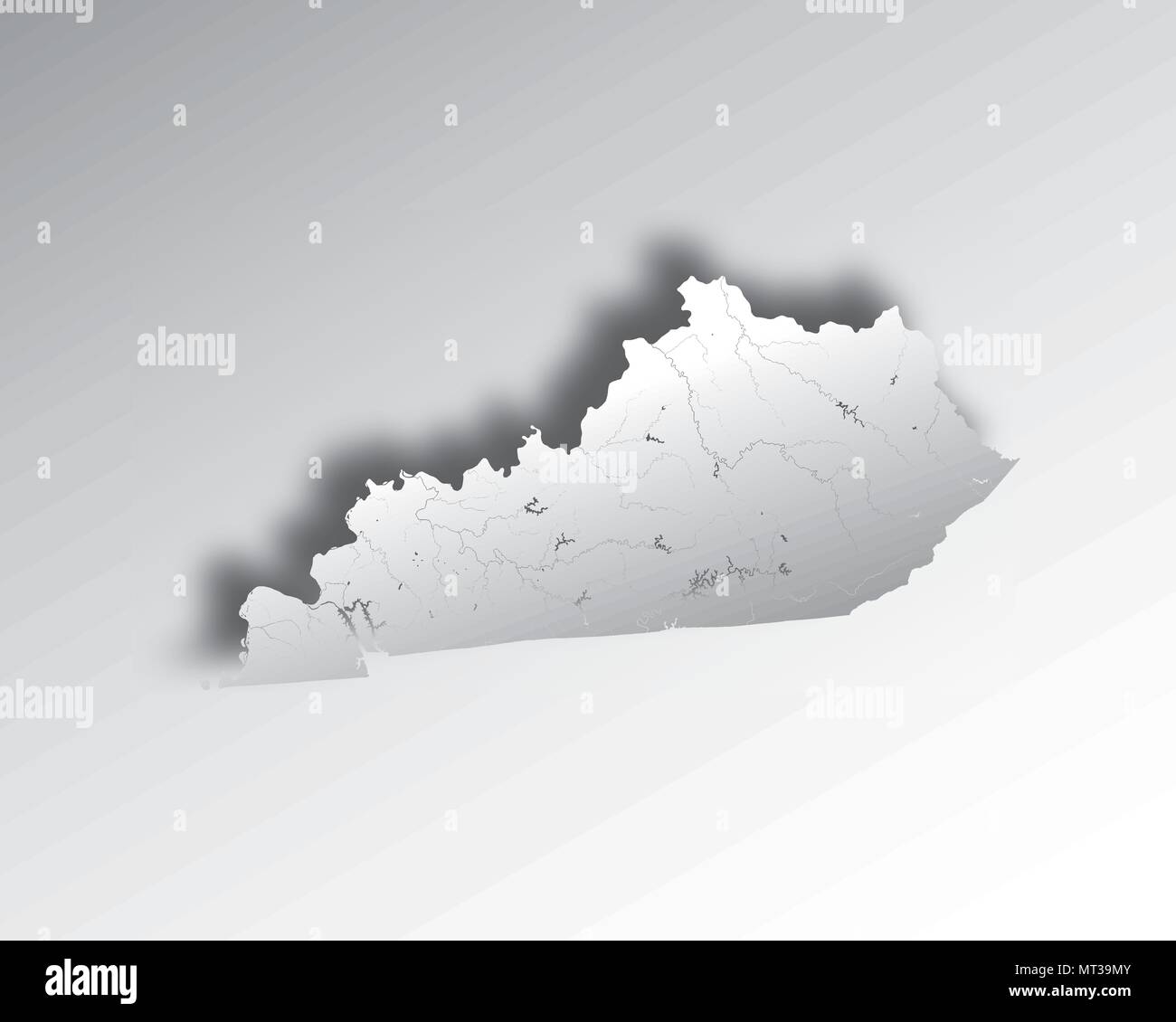 Stati Uniti - Mappa del Kentucky con carta effetto di taglio. Fatto a mano. I fiumi e i laghi sono mostrati. Si prega di guardare le mie altre immagini della serie cartografica - TH Illustrazione Vettoriale
