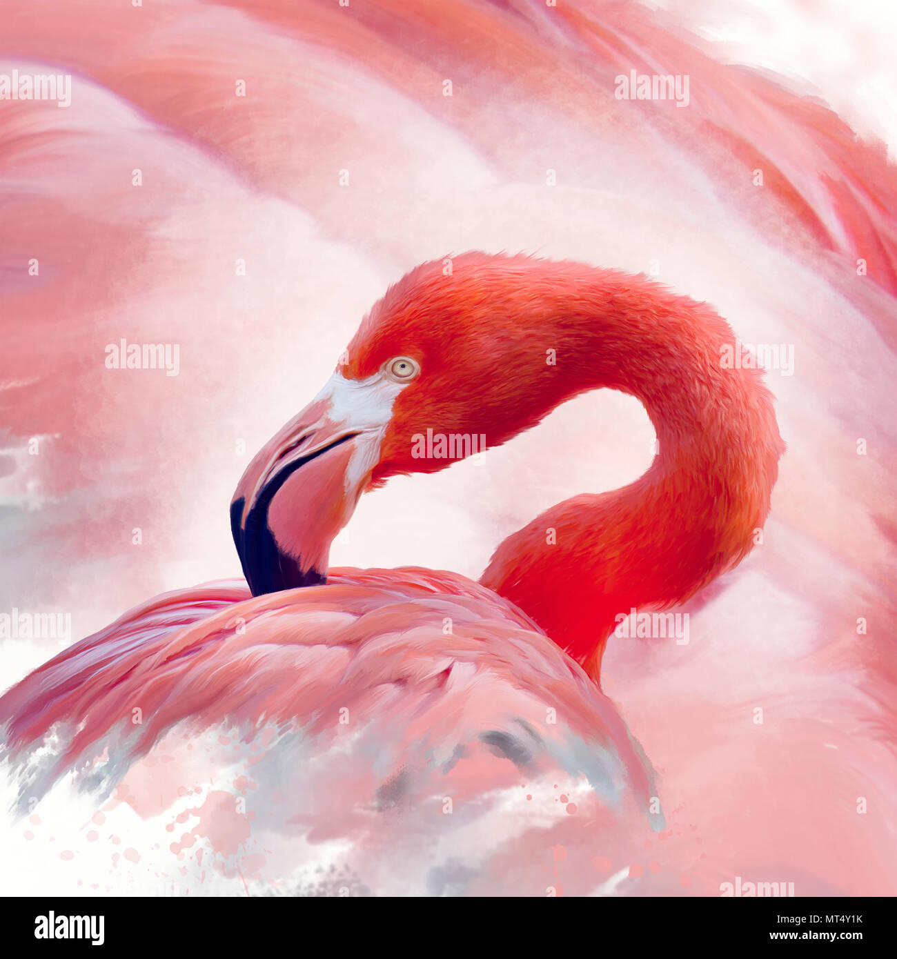 Flamingo ritratto ad acquerello pittura digitale Foto Stock