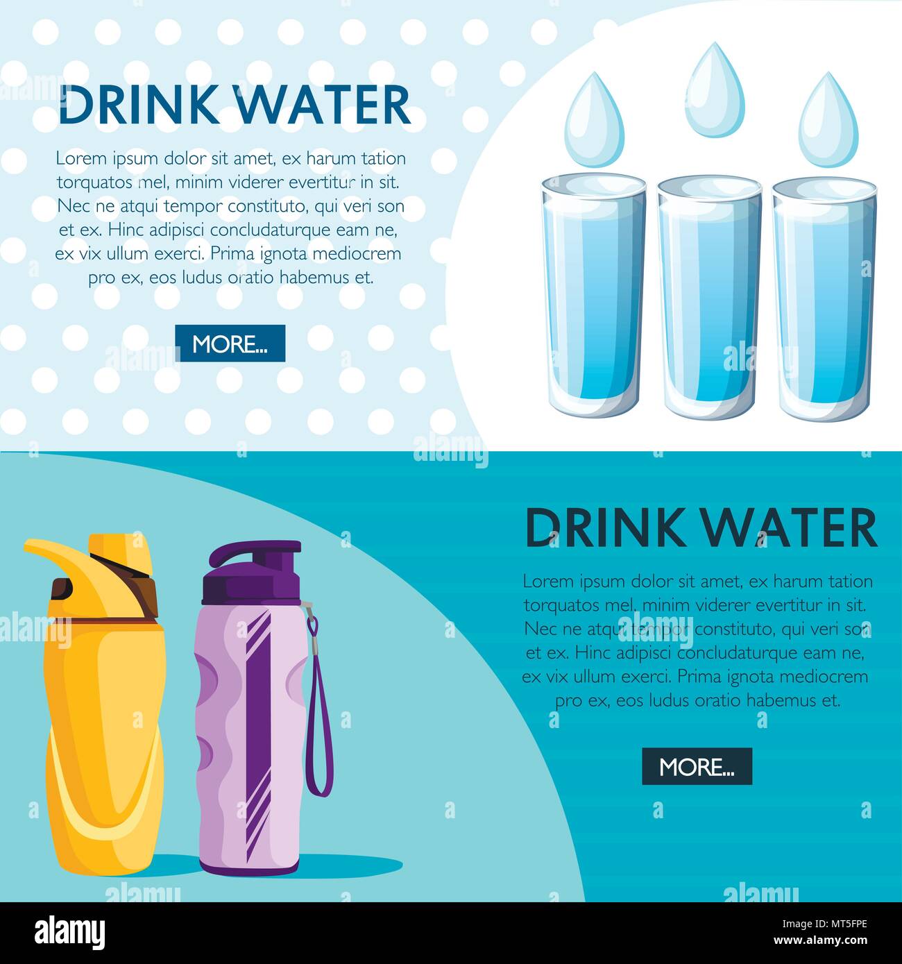 Bere acqua concetto. Sport bottiglie e contenitori di vetro con l'acqua. Illustrazione Vettoriale sullo sfondo con linea a punto e linea texture. Posto per il vostro testo. Sito web Illustrazione Vettoriale