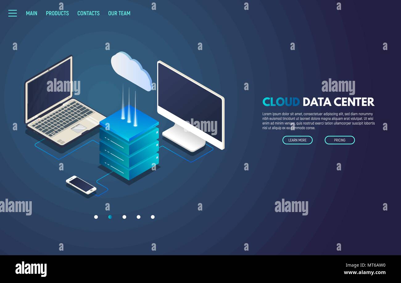Cloud storage banner isometrica Illustrazione Vettoriale