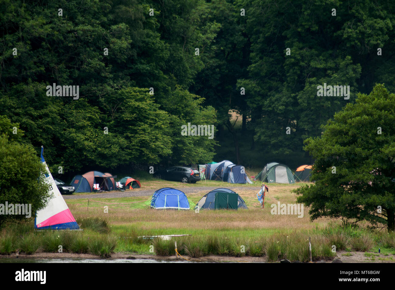 Tende da campeggio nel lago di Windermere, Inghilterra, Regno Unito. Foto Stock
