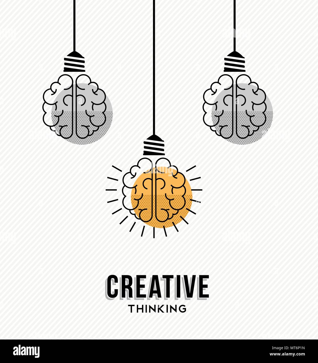 Il pensiero creativo il design moderno con il cervello umano come colorata luce lampada, la creatività imprenditoriale concetto. EPS10 vettore. Illustrazione Vettoriale
