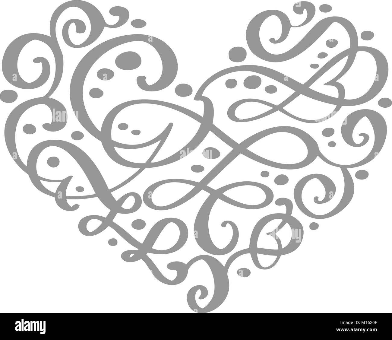 Disegnata a mano cuore amore valentine fiorire la calligrafia di separazione degli elementi di progettazione. Vettore di nozze vintage illustrazione isolati su sfondo bianco telaio, cuori per il tuo design Illustrazione Vettoriale