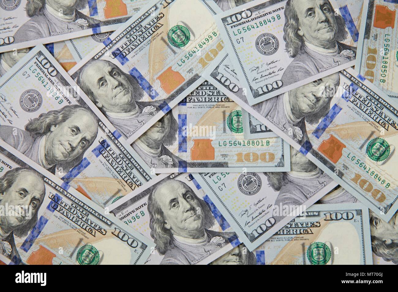 Stati Uniti valuta ufficiale USD, un centinaio di dollari note foto di sfondo Foto Stock