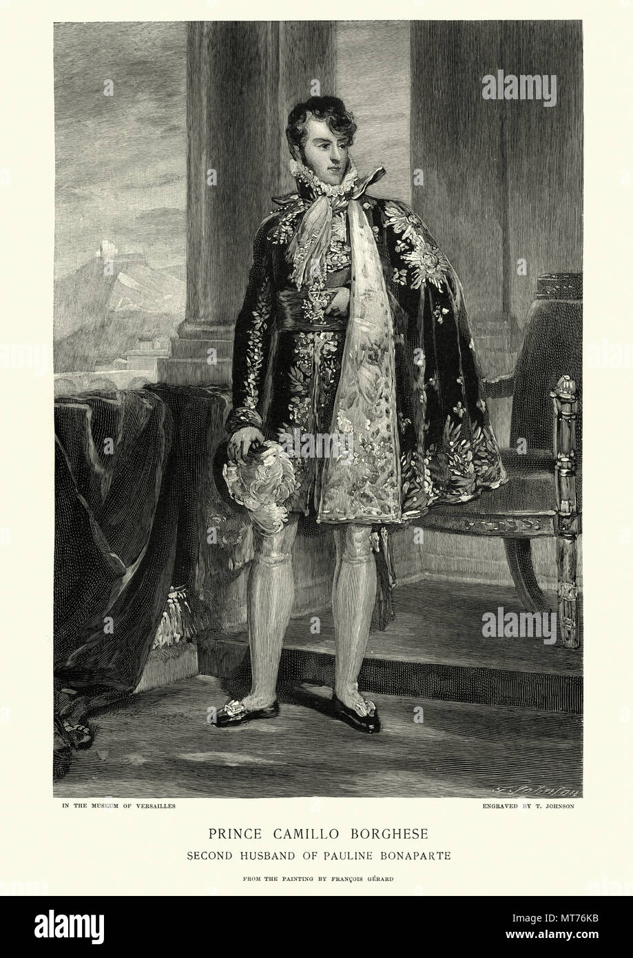 Vintage incisione di Camillo Borghese, sesto principe di Sulmona (19 luglio 1775 - 9 Maggio 1832) era un membro della famiglia Borghese, meglio conosciuto per essere un b Foto Stock
