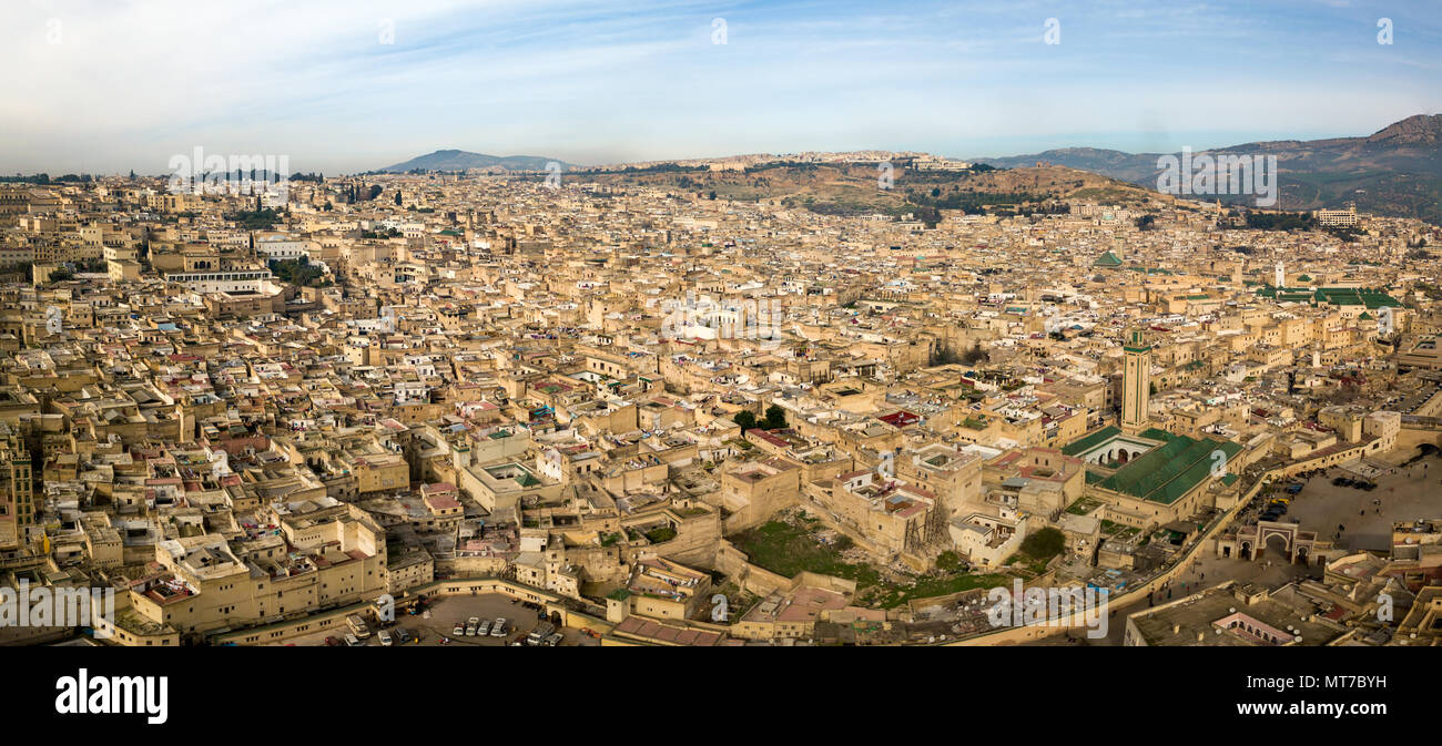 Panoramica aerea della Medina di Fes, Marocco Foto Stock