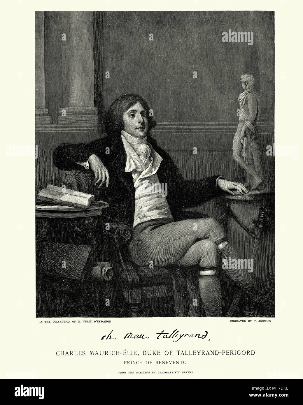 Vintage incisione di Charles Maurice de Talleyrand-Perigord primo principe di Benevento, poi prima Principe di Talleyrand, era un laicized vescovo francese, poli Foto Stock