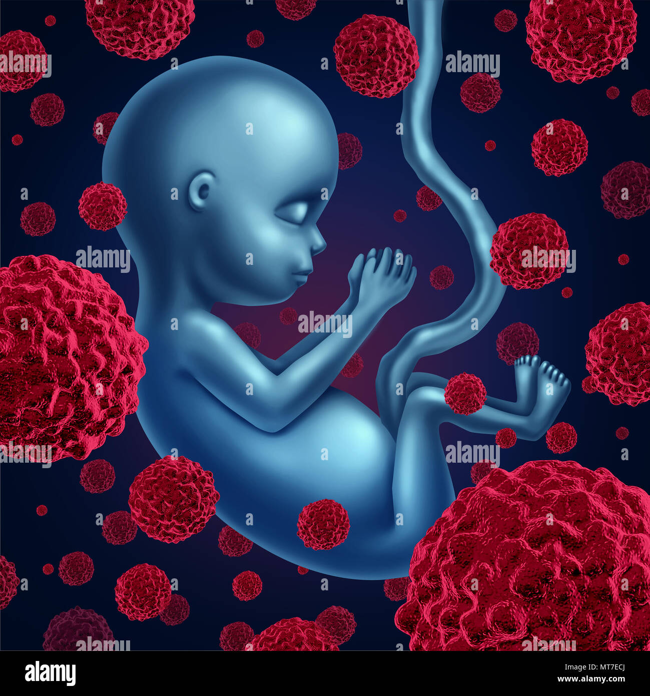Feto cancro e malattie del feto come una prenatale malattia maligna e un simbolo di salute per tumore carcinomi con 3D'illustrazione degli elementi. Foto Stock